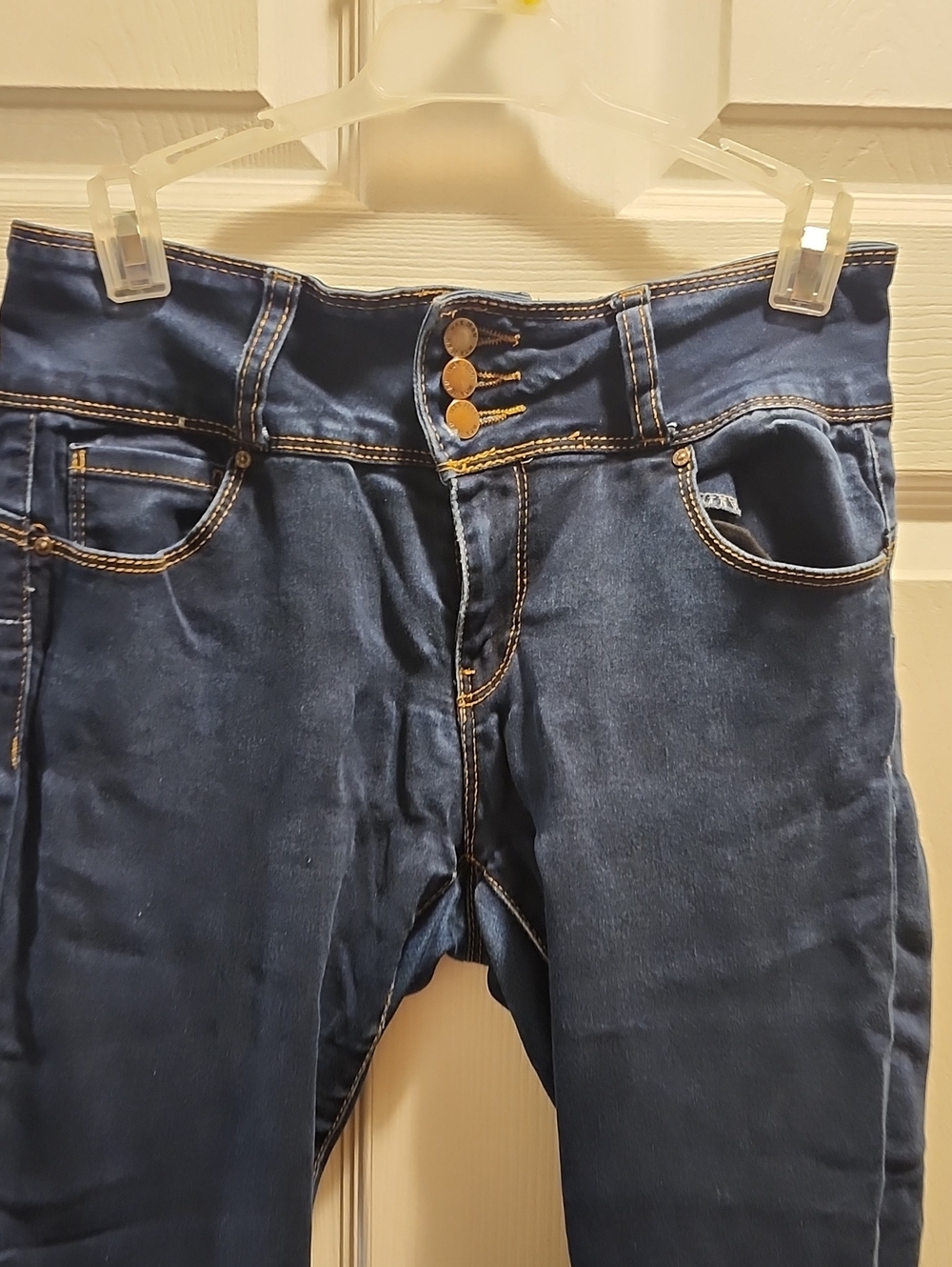 Wax Jean Women's Skinny Jeans in Dark Blue with Gold Stitching
